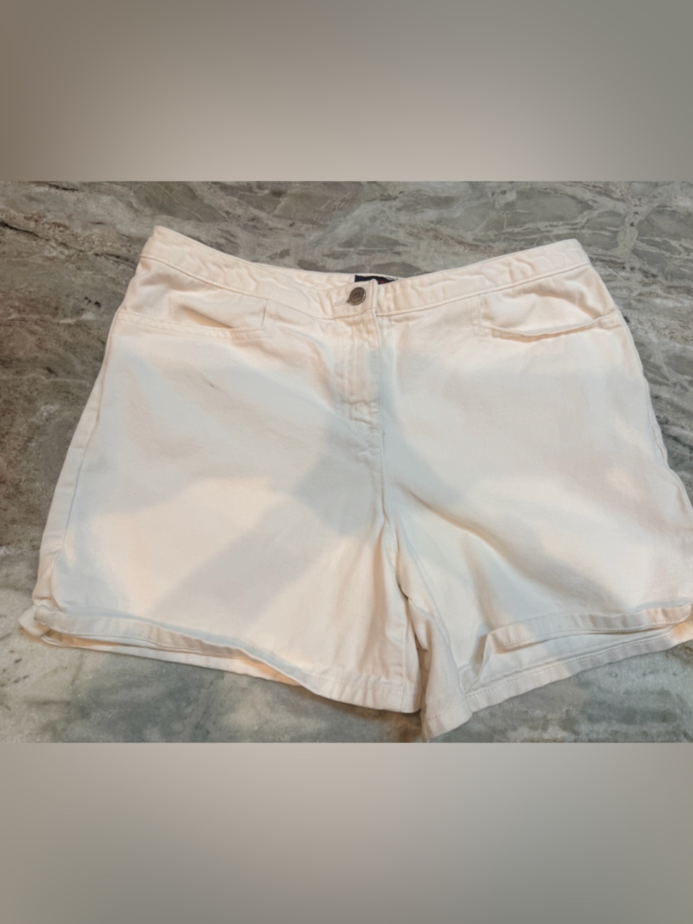 NY Jeans White Shorts Womens Size 12 Cotton Casual Summer Side Slit Hem